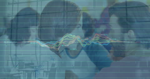 Diverse Business Professionals with Analytics Overlay