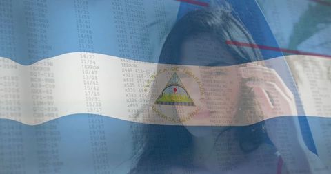 Confident Female Call Center Agent with Nicaragua Flag Overlay
