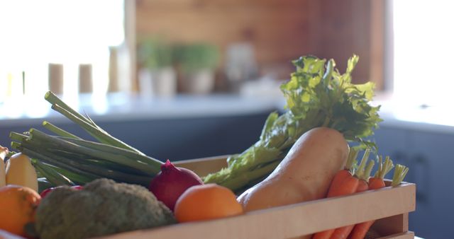 Fresh Organic Vegetables in Wooden Box in Cozy Kitchen - Download Free Stock Images Pikwizard.com