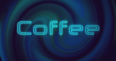 Neon Blue Coffee Banner with Digital Wave Background