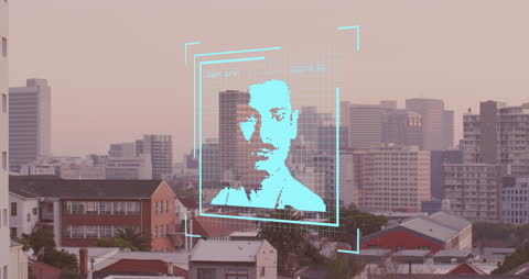 Digital Profile Interface Overlay on Urban Cityscape