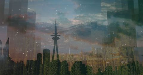 Futuristic Cityscape with Milky Way and Stars