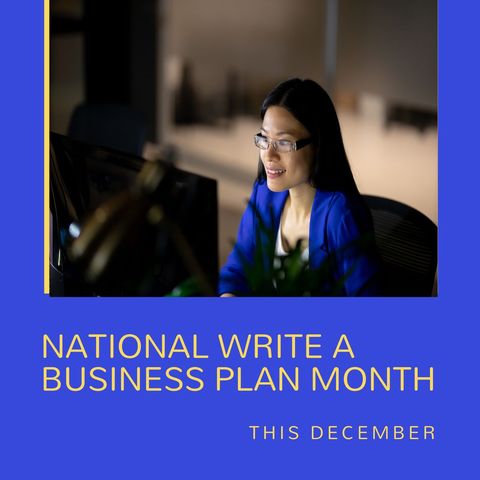 Professional businesswoman celebrating business plan awareness month