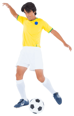 Transparent soccer player kicking ball in motion