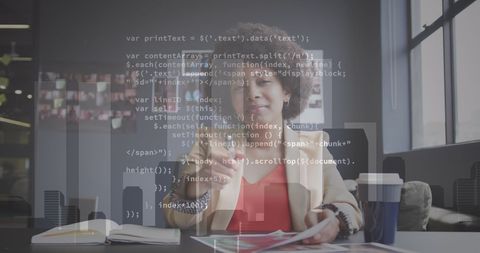 African American Businesswoman in Video Call with Digital Data Overlay - Download Free Stock Images Pikwizard.com