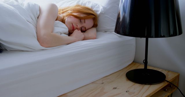 Young Caucasian woman sleeps peacefully in a cozy bed at home - Download Free Stock Photos Pikwizard.com