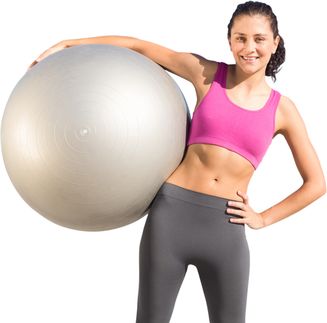 Smiling Woman Holding Exercise Ball on Transparent Background - Download Free Stock Videos Pikwizard.com