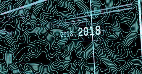 Turquoise topographic lines projecting across dark interface with neon accents and 2018