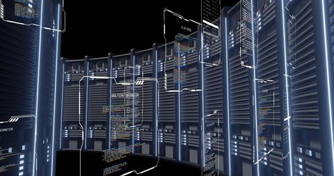 Digital data processing over server racks with holographic interface