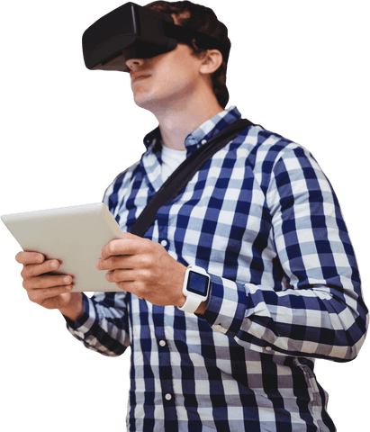 transparent man using virtual reality headset and tablet - Download Free Stock Videos Pikwizard.com