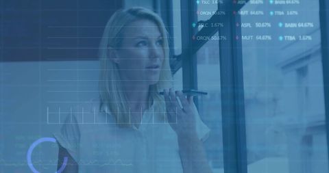 businesswoman engaging with technology analysis on glass background - Download Free Stock Images Pikwizard.com