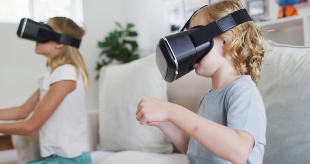 Children Using Virtual Reality Headsets in Living Room - Download Free Stock Images Pikwizard.com