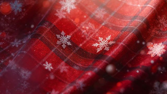 Elegant Red Tartan Plaid Fabric with Snowflake Motifs