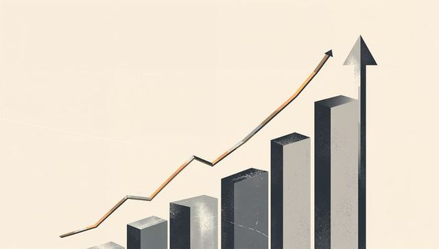 Minimalist 3D Bar Chart Showing Upward Growth with Orange Trend Line and Arrow