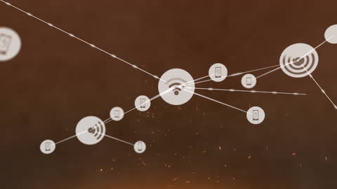 Network of Connected Wi-Fi and Phone Icons on Digital Interface