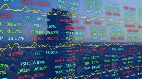 Digital Data Overlay on Urban Skyline Analysing Global Financial Trends