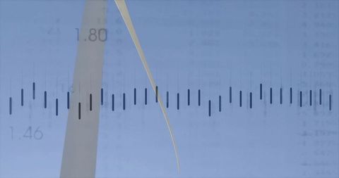 Wind turbine blade and data overlay demonstrating renewable energy and scale