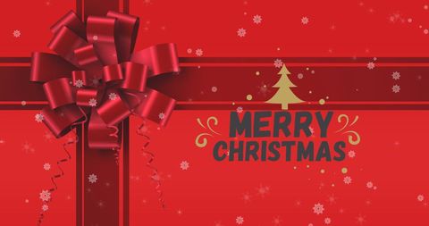 Festive Merry Christmas Greeting with Red Ribbon and Snowflakes - Download Free Stock Images Pikwizard.com