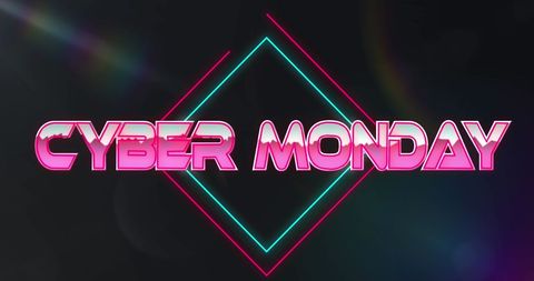 Cyber Monday Retro Neon Light Text on Dark Background