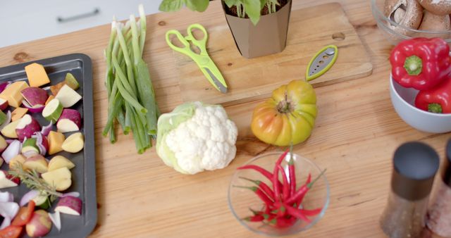 Fresh Vegetables and Kitchen Tools on Wooden Countertop - Download Free Stock Images Pikwizard.com