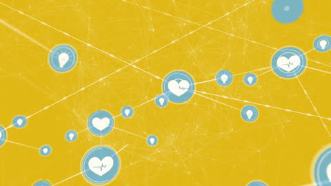 Dynamic Network of Connections on Yellow Background