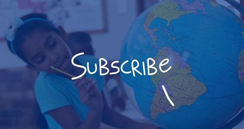 Inquisitive student exploring globe focus learning subscribe message