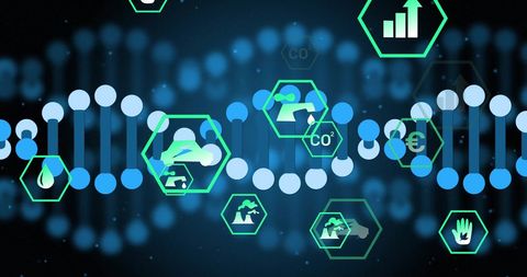Innovative DNA Sequence with Environment Impact Icons - Download Free Stock Images Pikwizard.com