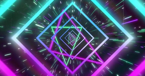 Colorful neon geometric tunnel with dynamic illumination