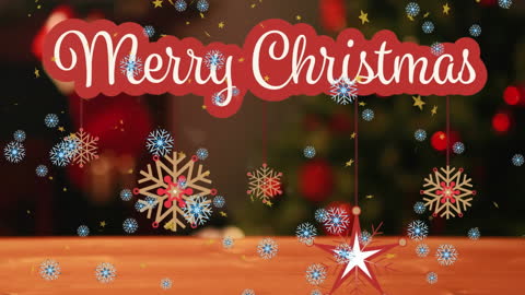 Merry Christmas Festive Greeting with Snowflakes and Lights