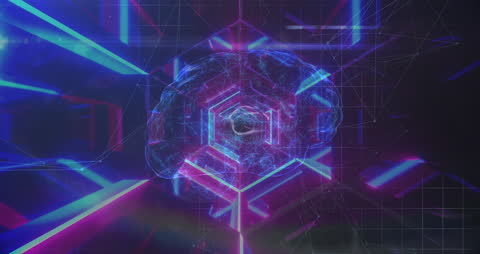 Digital Brain and Network in Neon Futuristic Space