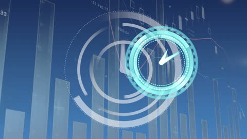 Digital Clock Overlay on Financial Data Background