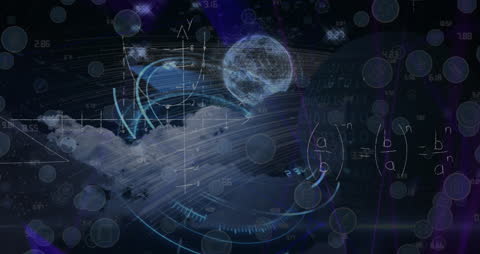 Digital Network Concept with Mathematical Equations in Blue Sky