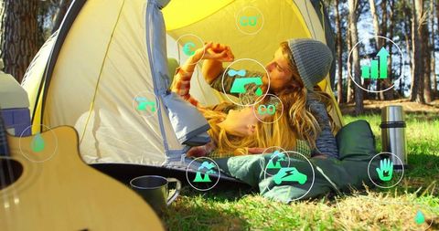 Couple Relaxing in Tent Sharing Joy and Nature in Forest