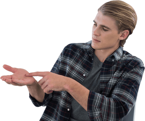 transparent background man pointing at hand for product concept - Download Free Stock Videos Pikwizard.com