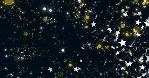 Glittering Star Confetti and Golden Bokeh with Right-Edge Burst and Dark Copy Space
