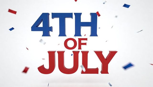 3d 4th of july typography celebrating independence day with red white blue confetti