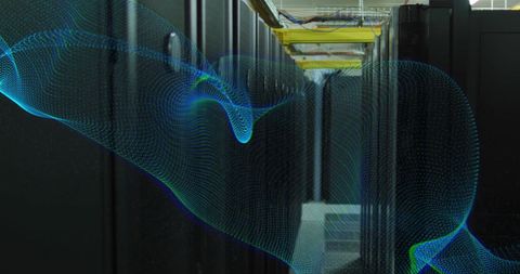 blue digital wave flowing through modern server room - Download Free Stock Images Pikwizard.com