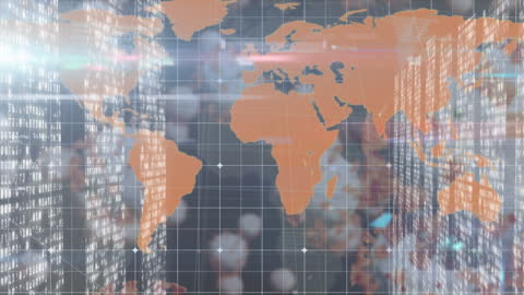 Digital World Map and Data with Virus Cells Animation