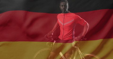 Cyclist on Germany Flag Background Symbolizing Sports Patriotism