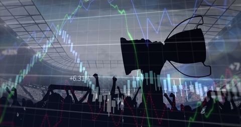 Digital Graphs Overlaying Sports Stadium Crowd with Trophy