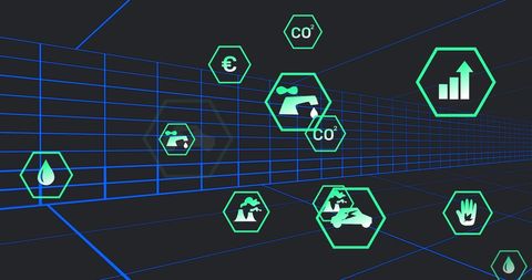 Digital Icons in Futuristic Tunnel Highlighting Sustainability - Download Free Stock Images Pikwizard.com