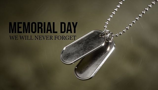 Memorial day dog tags hanging on chain remembrance concept honoring fallen heroes