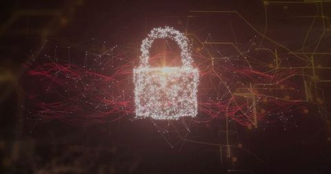 Glowing Digital Padlock in Cyber Network Space