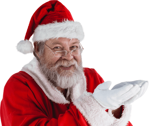 Happy Santa Claus Wearing Red Suit with Transparent Cupped Hands - Download Free Stock Videos Pikwizard.com