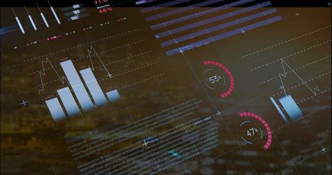 Futuristic Dashboard Overlay with City Skyline at Night