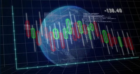 Futuristic Global Financial Data Visualization on Rotating Earth Globe