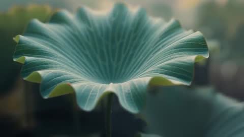 Serene Lotus Leaf Gently Backlit in Soothing Morning Glow