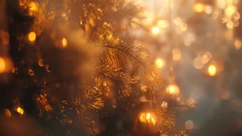 Shimmering Pine Branch Illuminated by Warm Holiday Lights