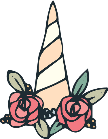 Unicorn horn illustration with red roses on transparent background