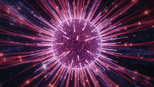 Futuristic Neon Particle Sphere Emitting Energy in Cosmic Space